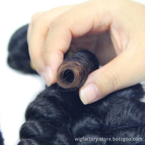 Wholesale 100% unprocessed human fumi bouncy curl, two tone human hair weave with closure